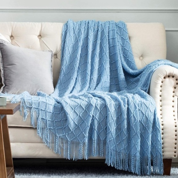 Orange/Coral Bohemian Tassel Knit Throw Cozy Fringe Patterned Farmhouse Blanket - Picture 6 of 16